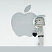 Lego Stormtrooper in front of a Mac apple sign